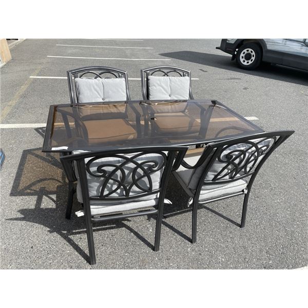 GLASS TOP PATIO DINING TABLE W/ 4 CHAIRS