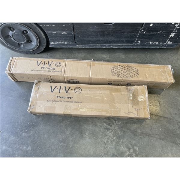 VIVO WHITE ACOUSTIC CEILING WAFFLE PANEL AND VIVO FLOOR TV STAND