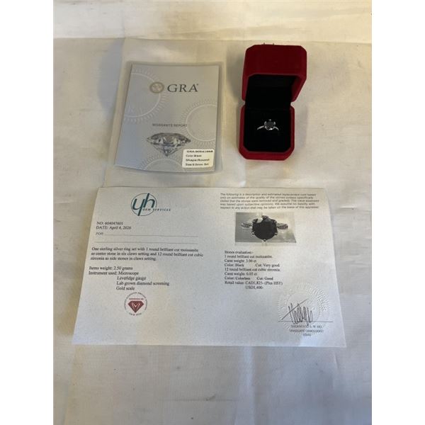 3.00 CT GRA CERTIFIED ROUND BRILLIANT CUT MOISSANITE STONE VVS BLACK COLOR WITH 12 ROUND BRILLIANT C
