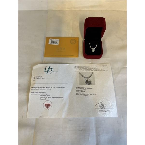 1.00 CT GRA CERTIFIED ROUND BRILLIANT CUT MOISSANITE STONE VVS D COLOR WITH IT SET IN A 6 CLAW BASKE