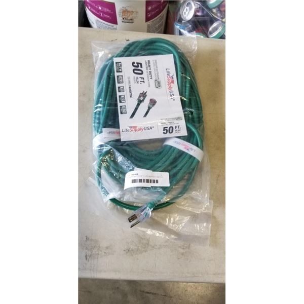 AS NEW GREEN 50FT LIFE SUPPLY LIGHTED INDOOR OUTDOOR HEAVY DUTY EXTENSION CORD, 14AWG