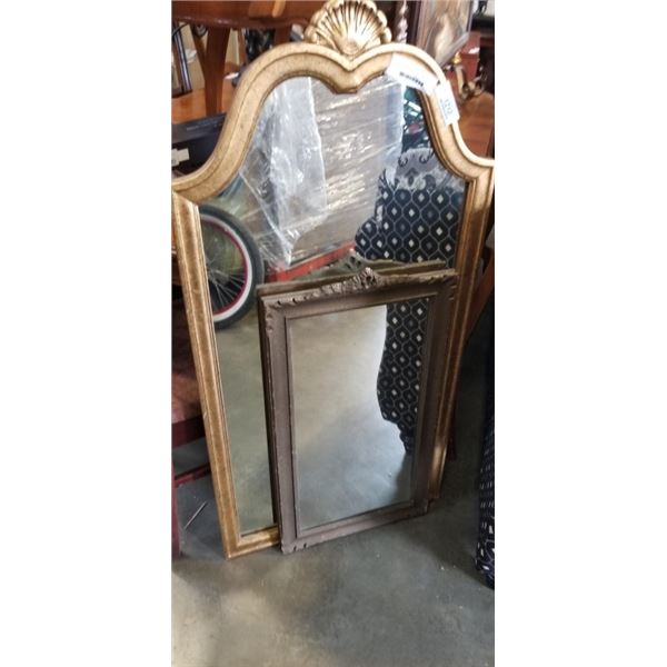 GOLD FRAMED HALLWAY MIRROR, AND ANTIQUE FRAMED MIRROR