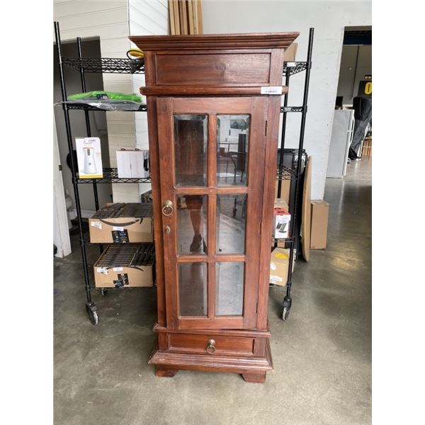 VINTAGE GLASS FRONT LOCKING BOOK CASE W/ BOTTOM DRAWER AND KEY