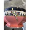 Image 4 : ANTIQUE ROSEVILLE LARGE HANDLED BOWL AND GRIMWADES SILVER RIMMED BOWL
