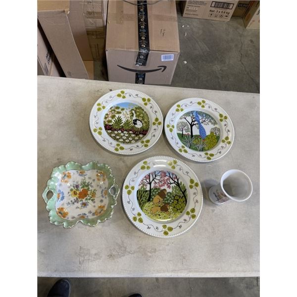 SET OF ANTIQUE GERMAN TERZENBACH PLATES, AND GERMAN VASE AND BOWL