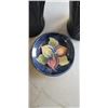 Image 3 : SMALL MOORCROFT PIN DISH AND 2 BLACK GLASS VASES, UNMARKED