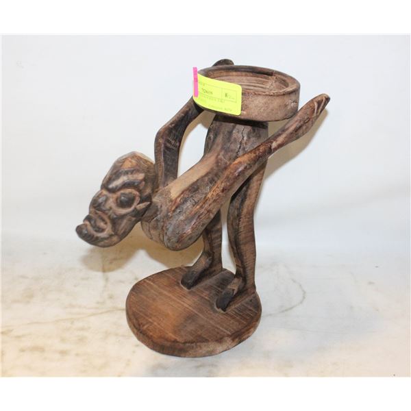 HAND CARVED WOODEN TIKI ASHTRAY STATUE