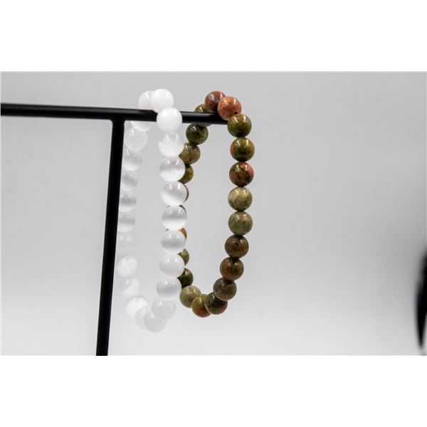 #53- NATURAL SELENITE & UNAKITE BEAD BRACELET