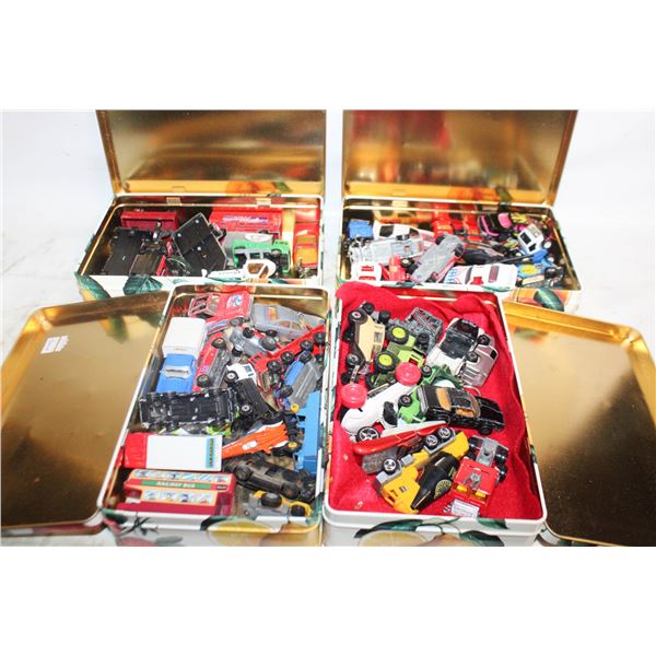 4 TINS FULL OF OLD DIECAST MIX CARS