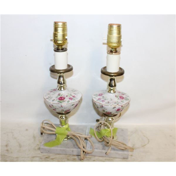 VINTAGE 14" MARBLE BASE LAMPS- SET OF 2