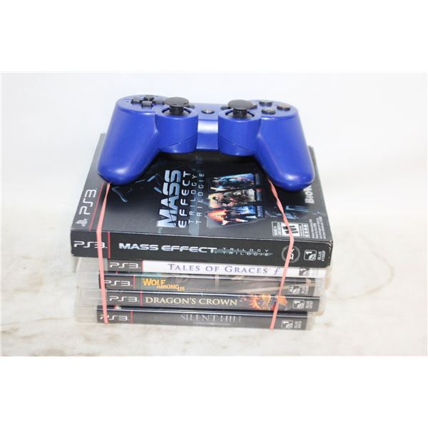 PS3 GAMES LOT OF 5 WITH OFFICIAL PS3 CONTROLLER