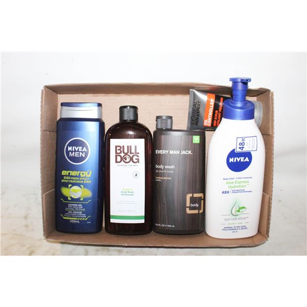 FLAT OF MENS BATH PRODUCTS FULL