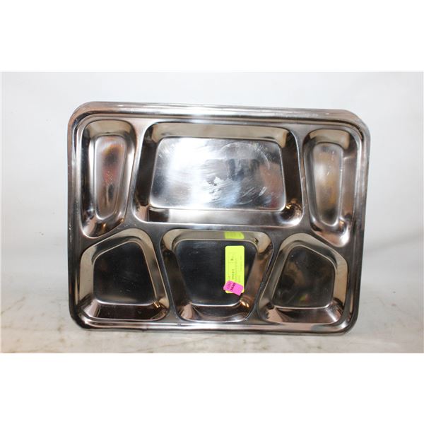 7 HEAVY STAINLESS 6 SECTION SERVING TRAYS