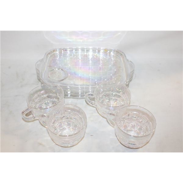 4 VINTAGE MCM FEDERAL IRIDESCENT SNACK PLATES &