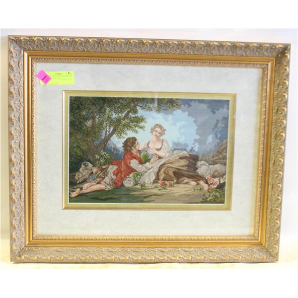 VINTAGE HAND CRAFTED NEEDLE POINT FRAMED ART