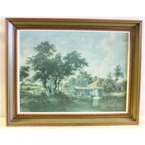 VINTAGE FRAMED PAINTING WATERMILL 29"X23"