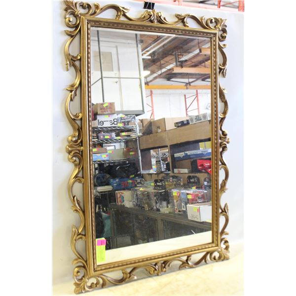 MID-CENTURY SYROCO FRAMED MIRROR 31 IN X 21 IN