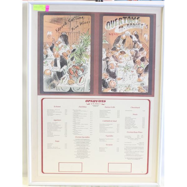 VINTAGE "OVERTON'S LONDON" FRAMED MENU- 31 X 23