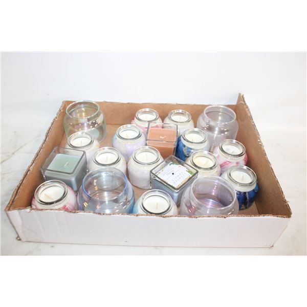 19 NEW CANDLES AND HOLDERS ASSORTED