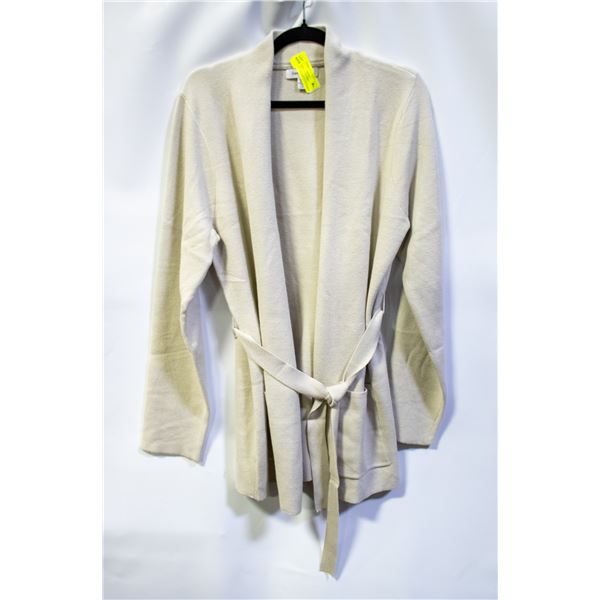 COMO VINTAGE WOMENS CARDIGAN WITH BELT WHITE SZ LG
