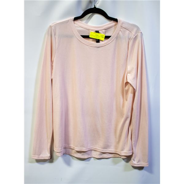 MONDETTA WOMENS LONG SLEEVE RIBBED SHIRT PINK SZ L
