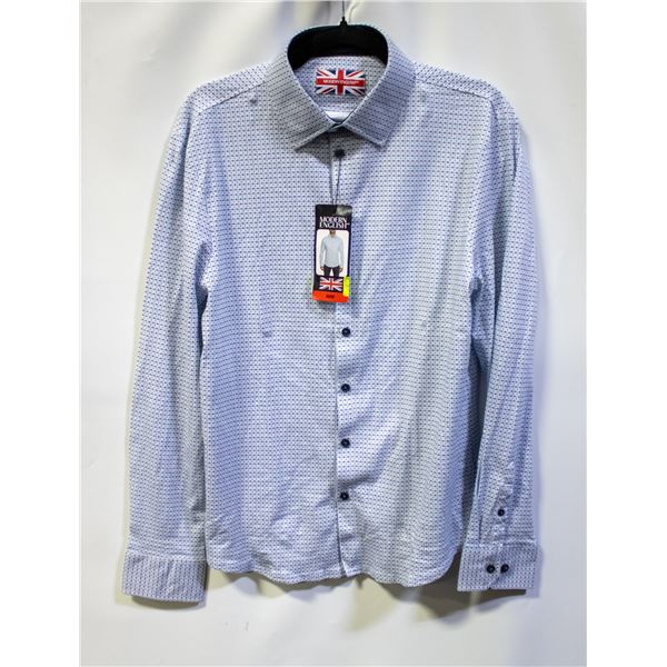 NEW MODERN ENGLISH GEOMETRIC LONG SLEEVE BUTTON UP