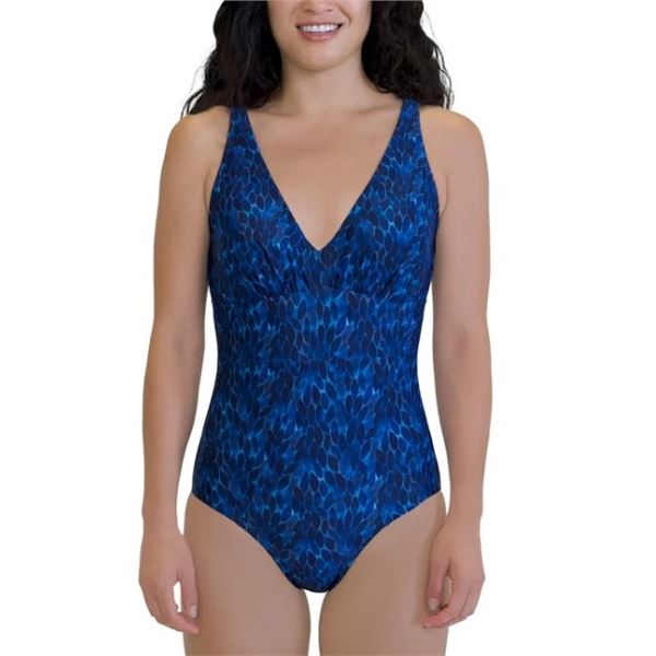 NEW ROOTS ONE PIECE BLUE PATTERN SWIMSUIT SZ 12
