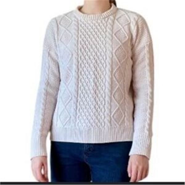 NEW KERSH CABLE KNIT CREWNECK SWEATER WHITE MED