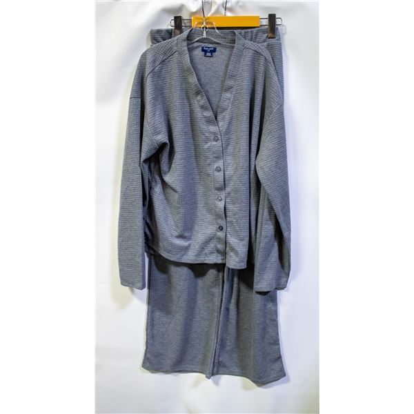 2 PIECE SPLENDID WOMENS WAFFLE PYJAMAS GREY SIZE L