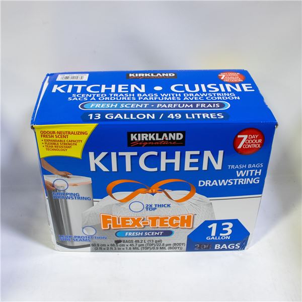 KIRKLAND KITCHEN TRASH BAGS WITH DRAWSTRING WHITE