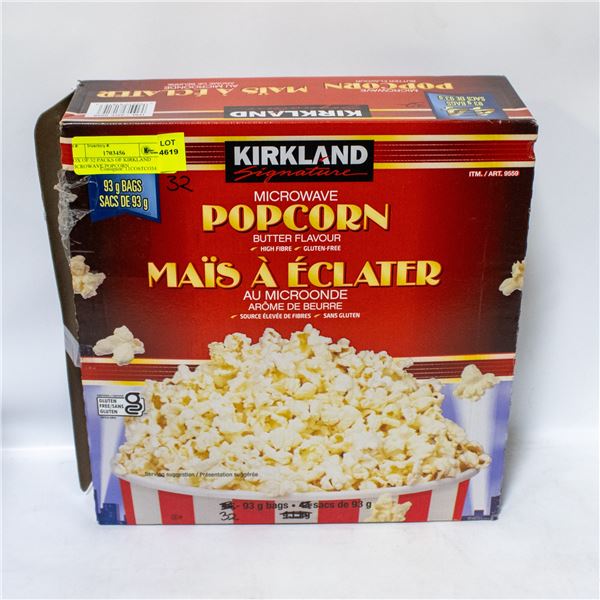 BOX OF 32 PACKS OF KIRKLAND MICROWAVE POPCORN