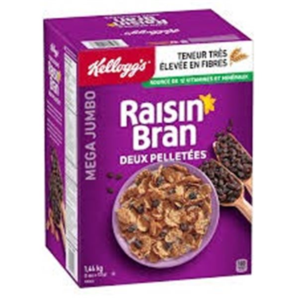 NEW KELLOGG'S RAISIN BRAN FIBRE CEREAL - 2 X 722G