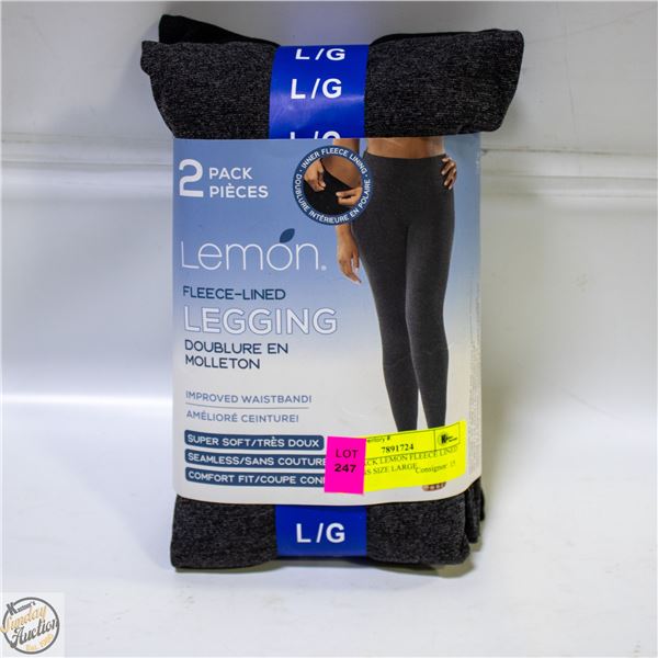 NEW 2 PACK LEMON FLEECE LINED LEGGINGS SIZE LARGE