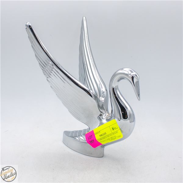 VINTAGE CHROMED SWAN HOOD ORNAMENT H.D. CAST METAL