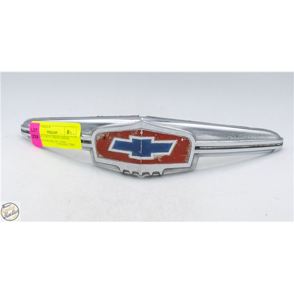 VINTAGE CHEVY FRONT HOOD EMBLEM CHROME 10" LONG