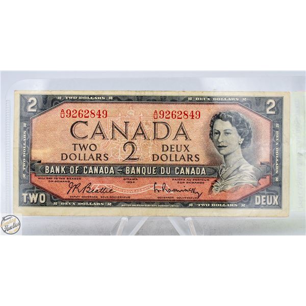 1954 CANADIAN TWO DOLLAR BILL A/U9262849