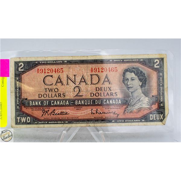 1954 CANADIAN TWO DOLLAR BILL A/R9120465