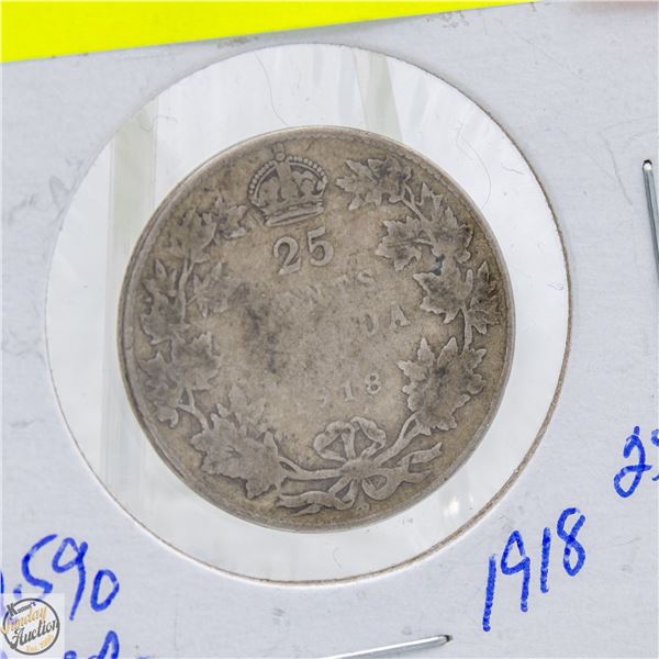 1918 SILVER GEORGE V CANADIAN 25 CENT 92.5%