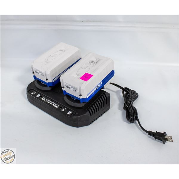 PAIR OF 4AH 24 VOLT SNOWJOE BATTERYS W/CHARGER