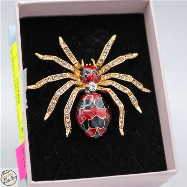 NEW SPIDER BROOCH, 2.36”X2.09 WITH BLACK