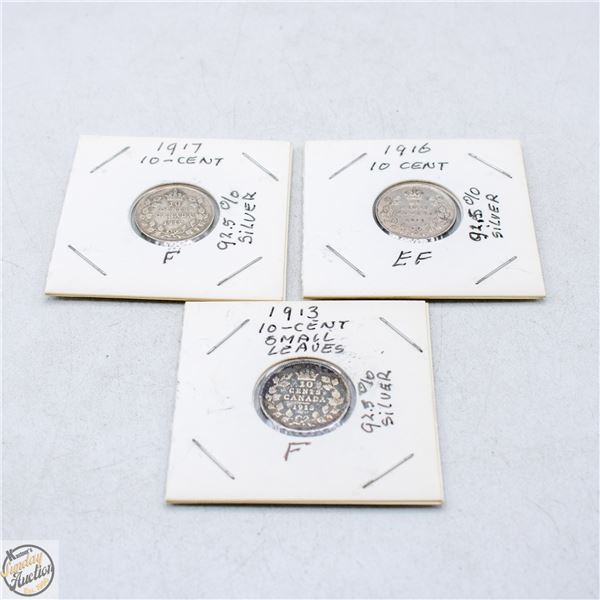 1913 10 CENT 92.5% SILVER + 1916 10 CENT 92.5%