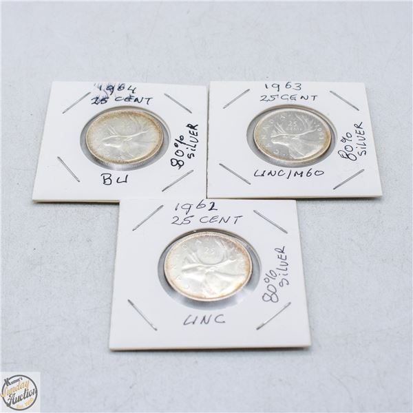 1962 25 CENT 80% SILVER + 1963 25 CENT 80% SILVER