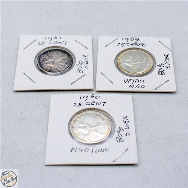 1959 25 CENT 80% SILVER + 1960 25 CENT 80% SILVER