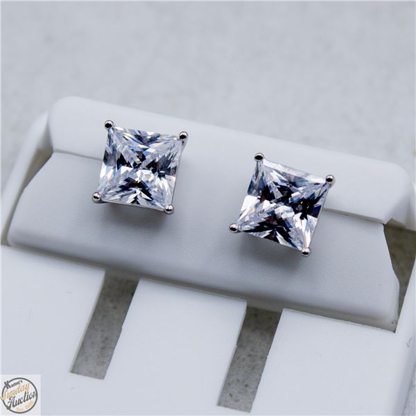 NEW SILVER PLATED SQUARE CUT STUD EARRINGS