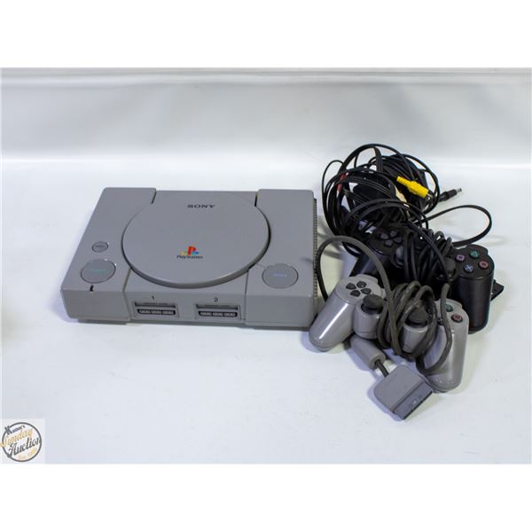 SONY PLAYSTATION, 2 CONTROLLERS, ADAPTER