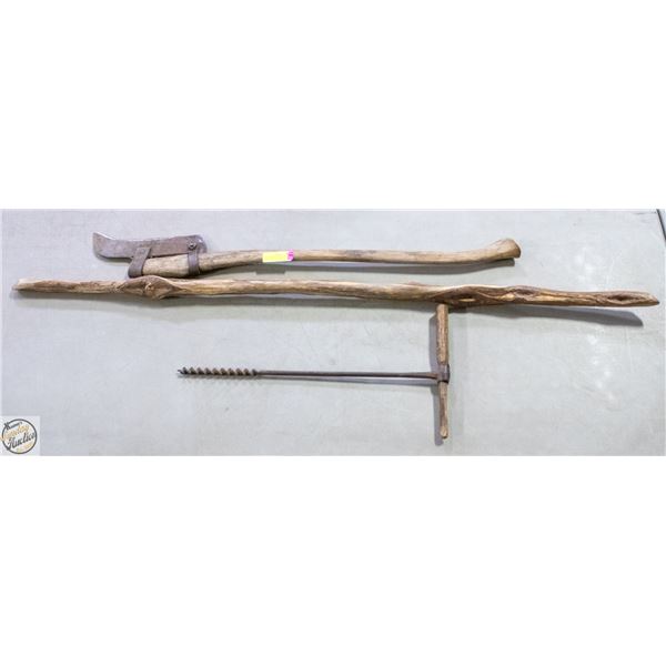 3PC LOT INCLUDES ANTIQUE BRUSH AXE, DIAMOND WILLOW