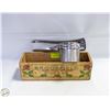 Image 1 : VINTAGE BROOKFIELD CHEESE BOX AND POTATO RICER