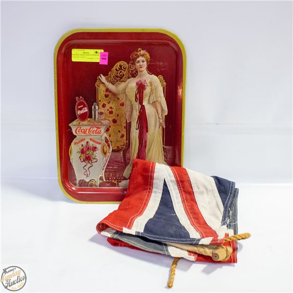VINTAGE UNION JACK FLAG WITH COCACOLA TRAY