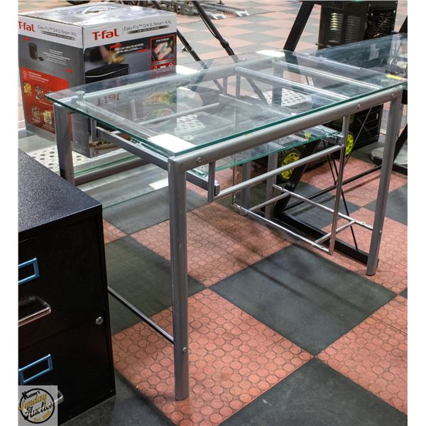 GLASS TOP DESK H-29.5" W-23.5" L-39.5"