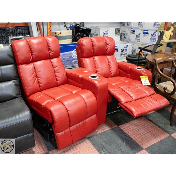 PAIR OF RED LEATHER HOME THEATER SEATING W/POWER